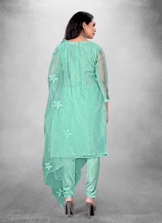 Organza Churidar Suit with Embroidered Work