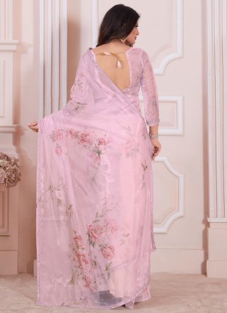 Organza Classic Saree In Pink
