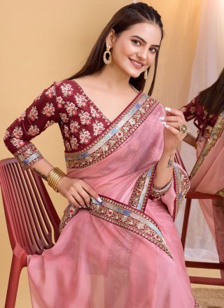 Organza Classic Sari In Pink