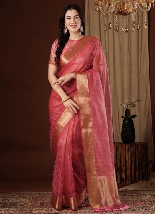 Organza Classic Sari with Weaving and Zari Work
