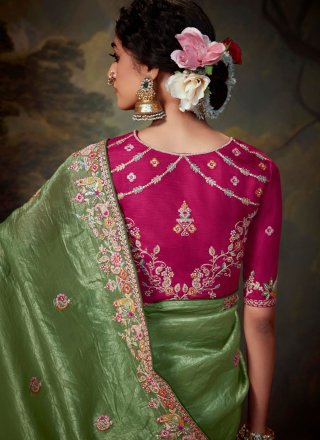 Organza Contemporary Saree In Green