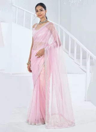 Organza Contemporary Saree In Pink