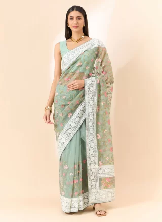 Organza Contemporary Saree with Embroidered and Floral Patch Work