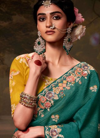 Organza Designer Saree In Teal