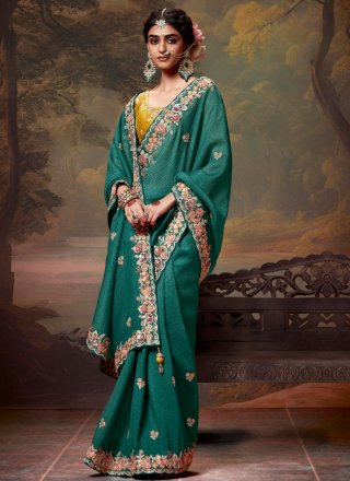 Organza Designer Saree In Teal