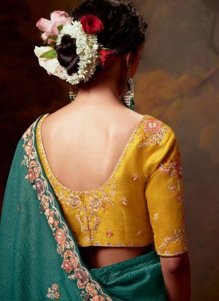 Organza Designer Saree In Teal