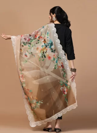 Organza Dupatta Dupatta with Digital Print and Embroidered Work