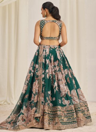 Organza Lehenga Choli with Dori, Print, Sequins and Zari Work