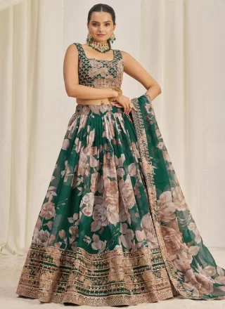Organza Lehenga Choli with Dori, Print, Sequins and Zari Work