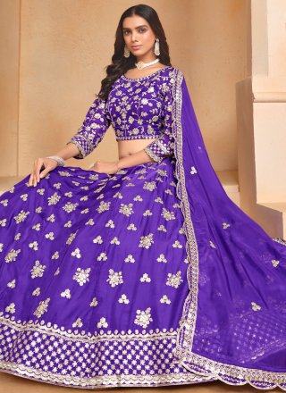 Organza Lehenga Choli with Embroidered, Sequins and Thread Work