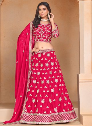 Organza Lehenga Choli with Embroidered, Sequins and Thread Work