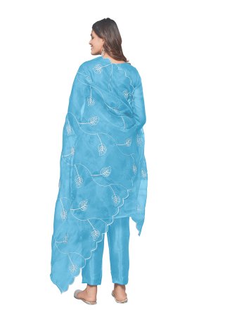 Organza Pant Style Suit In Aqua Blue