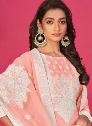 Organza Pant Style Suit In Peach