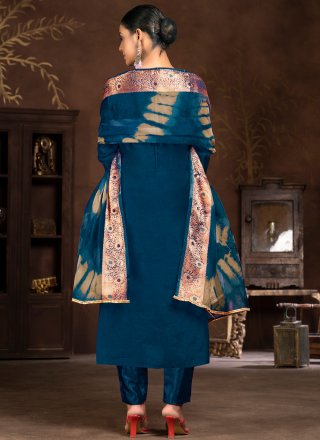 Organza Pant Style Suit with Hand and Woven Work