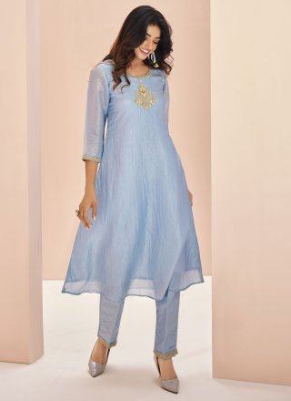 Organza Party Wear Kurti In Blue