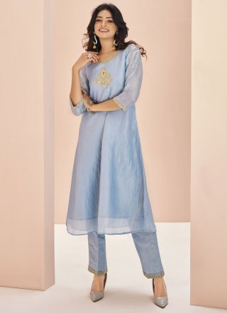 Organza Party Wear Kurti In Blue