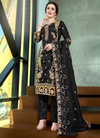 Organza Salwar Suit with Embroidered and Moti Work