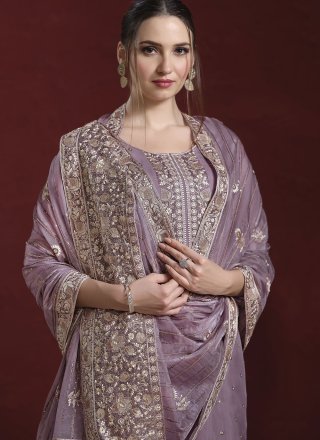 Organza Salwar Suit with Embroidered and Zari Work