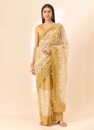 Organza Trendy Saree with Embroidered and Floral Patch Work