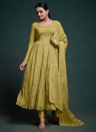 Organza Trendy Suit In Mustard