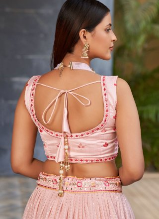 Paramount Pink Georgette Lehenga Choli with Embroidered, Mirror, Sequins and Thread Work