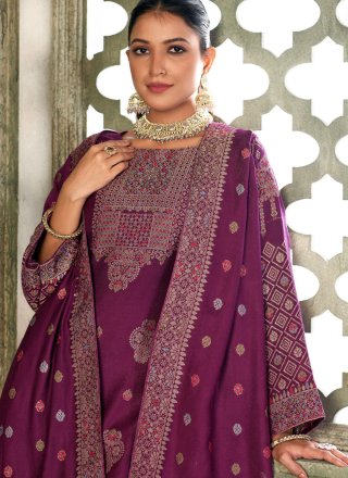 Pashmina Pant Style Suit In Wine