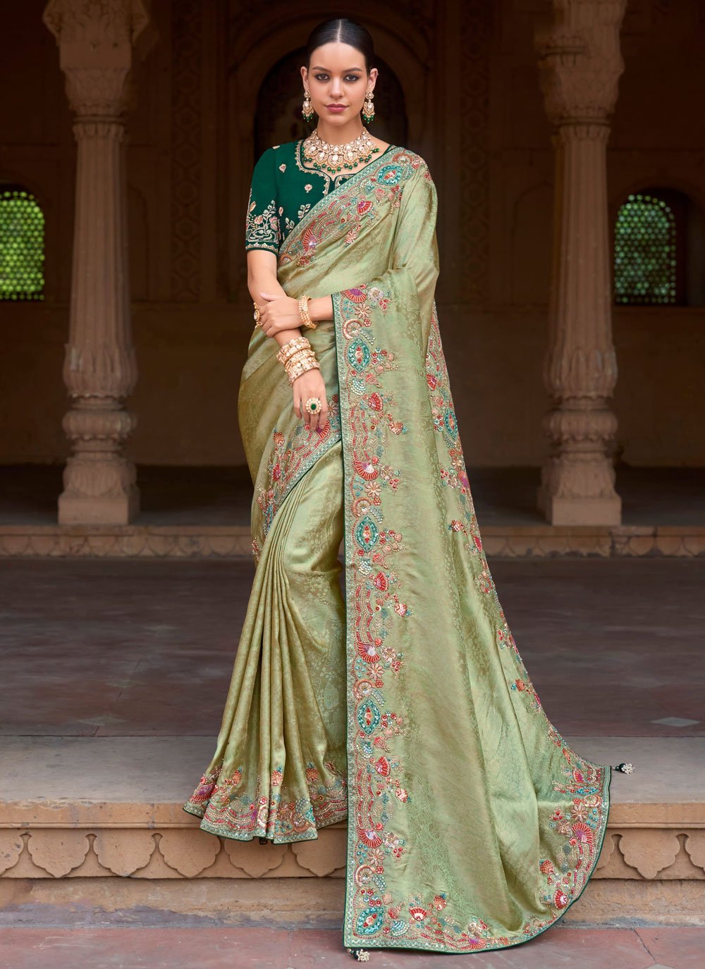 Buy Patch Border and Embroidered Work Organza Traditional Saree In