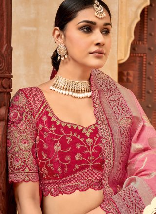 Patch Border and Embroidered Work Silk Classic Saree In Pink for Ceremonial