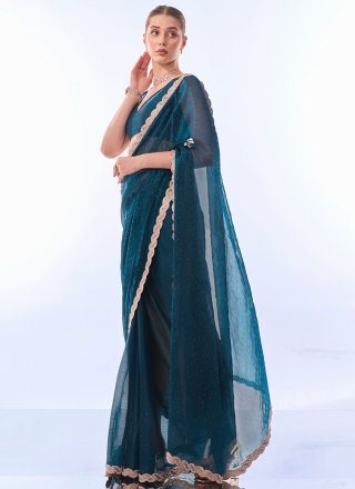 Patch Border, Cut and Stone Work Silk Traditional Saree In Morpeach