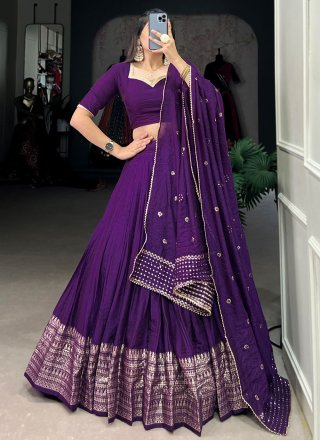Patch Border, Weaving and Zari Work Chanderi Lehenga Choli In Purple