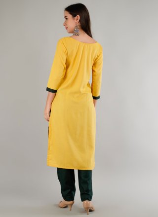Patch Border Work Rayon Pant Style Suit In Yellow for Casual