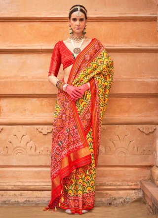 Patola Print Work Patola Silk Contemporary Sari In Multi Colour
