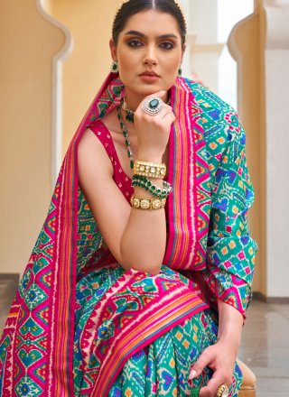 Patola Print Work Patola Silk Contemporary Sari In Multi Colour for Ceremonial