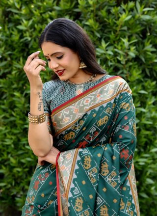 Patola Silk Designer Saree In Green