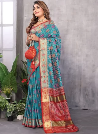 Patola Silk Designer Sari In Blue