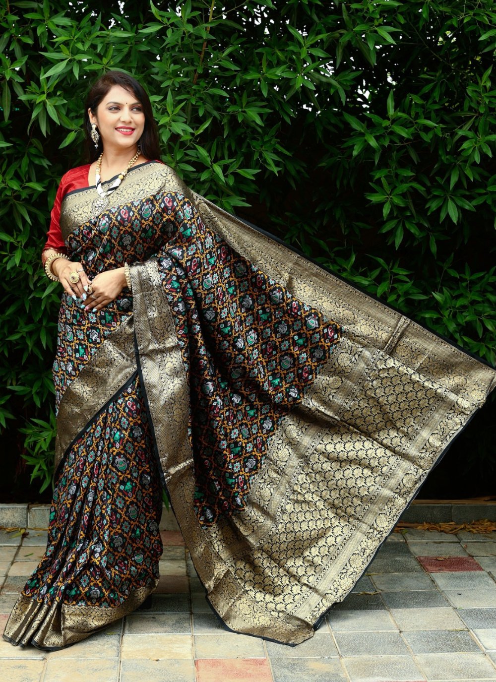 Patola silk Saree with blouse in Black colour 497B