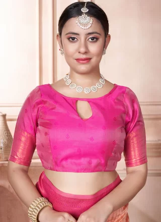 Peach and Pink Kanjivaram Silk Trendy Saree