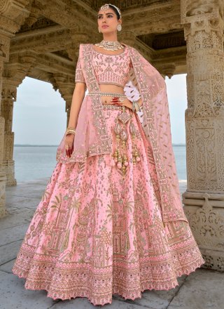 Peach and Pink Silk Lehenga Choli