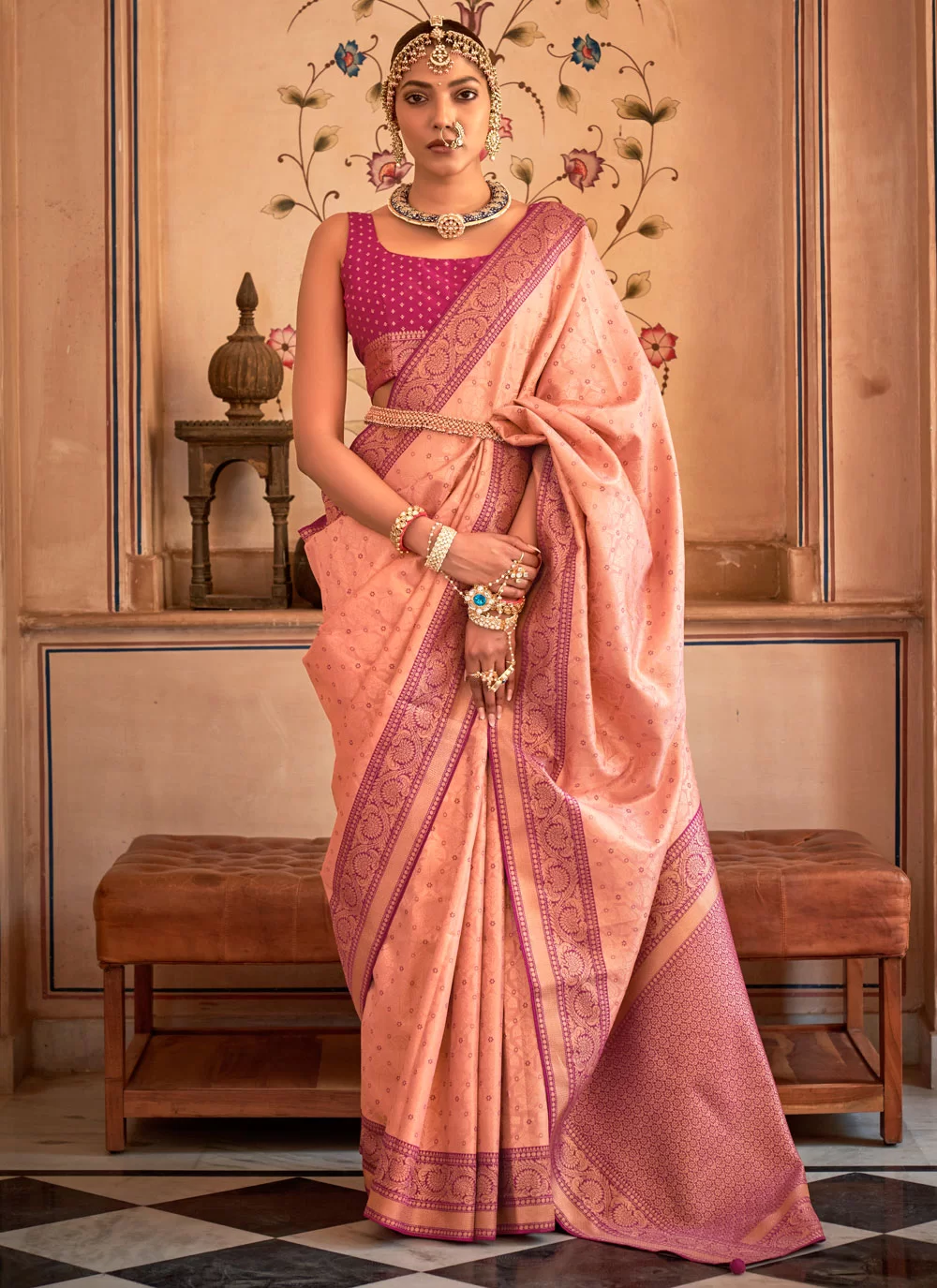 BUY Coral Peach Pashmina Saree, Sari for Wedding Reception Function Wear  Kashmiri Weaving Silk Kani Saree for Women, Royal Look Sarees Gifts - Etsy  Norway