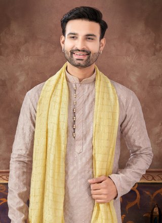 Peach Banglori Silk Machine Embroidery Work Kurta Pyjama