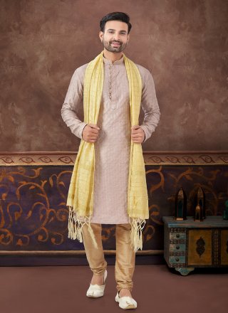Peach Banglori Silk Machine Embroidery Work Kurta Pyjama