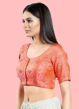 Peach Brocade Designer with Work for Casual
