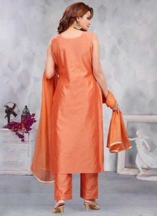 Peach Chanderi Silk Embroidered and Resham Work Salwar Suit for Ceremonial