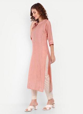 Peach Chanderi Silk Embroidered Work Casual Kurti for Ceremonial