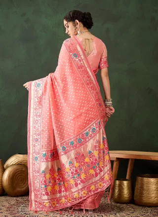Peach Cotton Woven Work Classic Saree