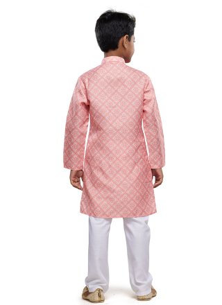 Peach Digital Print Work Cotton Kurta Pyjama