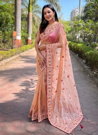 Peach colour wedding saree best sale