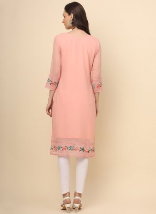 Peach Georgette Designer Kurti with Chikankari and Lucknowi Work Work for Casual