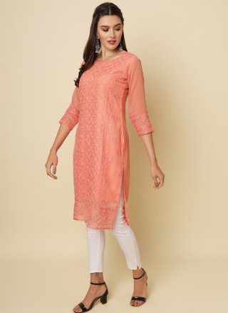Peach Georgette Party Wear Kurti