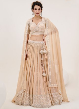 Peach Georgette Readymade Lehenga Choli with Embroidered, Stone and Thread Work